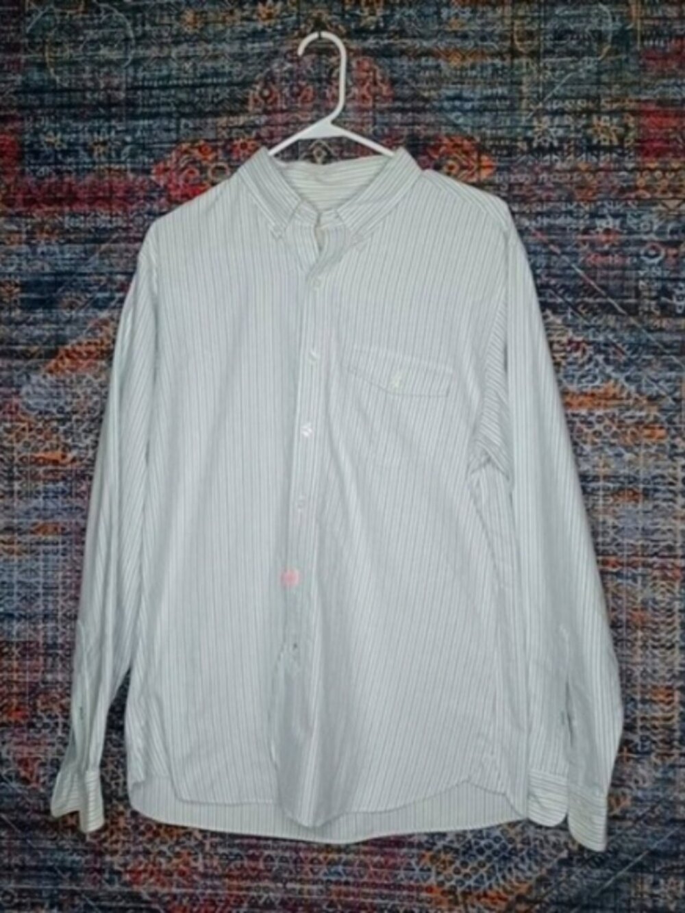 Brooks Brothers mens white green purple striped X slim supima button front L EUC
